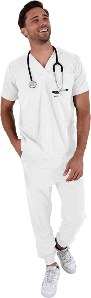 Pijamas quirúrgicas blancas para hombre